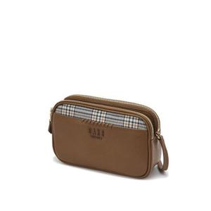 [닥스ACC][MEGHAN]브라운 체크패턴 가죽콤비 더블지퍼 크로스백 DCWA2F629W2