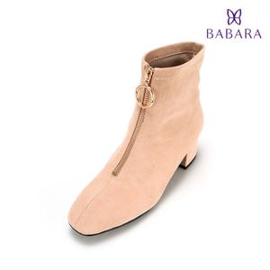[바바라(슈즈)]스웨이드 앞지퍼 장식 데일리 앵클부츠 BZC801_BE