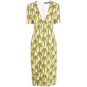 25 FW 로베르토 카발리 야자수 프린트 미디 드레스  QWT161ORG41 TP438157897