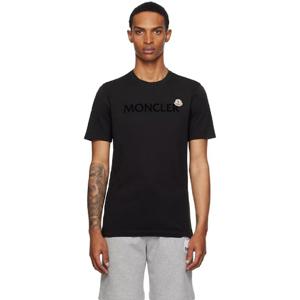 25 FW 몽클레어 남성 블랙 플로킹 로고 코튼 티셔츠 252111M213062