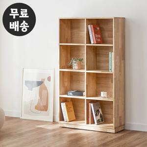솔렌 고무나무 원목 책장 전면 4단 8칸 800 내츄럴