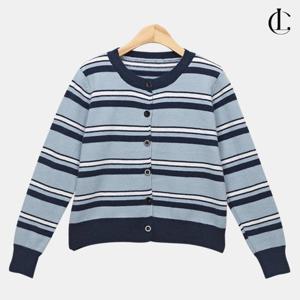 엘케이트 여성 가을 신상 데일리 스트라이프 두 줄 니트 가디건 LDOY002