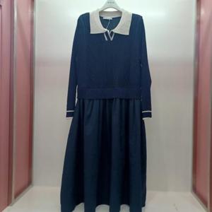 Latium HC06 깔끔한 꽈배기 카라니트 플레어 플리츠 세미 정장 롱원피스 T2541op01N