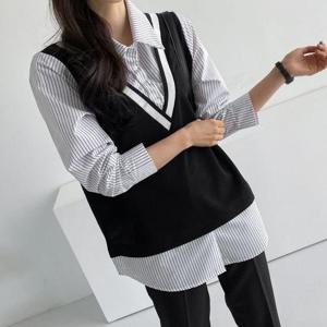 빅사이즈 503 조끼레이어드줄지셔츠 DBSC576