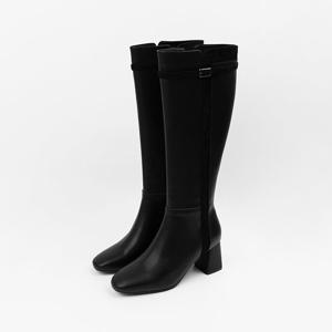 [신난다슈] 여성 롱부츠 6cm 여자 부츠 힐 기모 소가죽 발편한 쿠션 통굽 슬림핏 BS25112 블랙