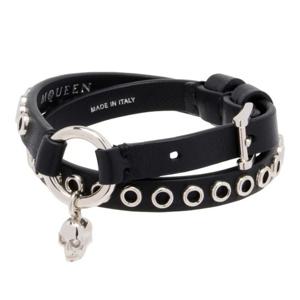 알렉산더맥퀸 블랙 가죽 스컬 참 버클 팔찌 857148 1AAWI1000