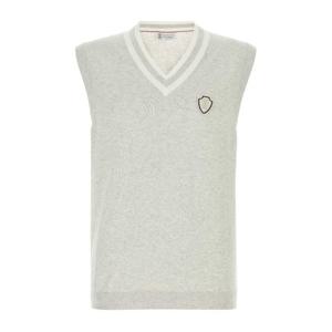 브루넬로쿠치넬리 배지 자수 브이넥 코튼 조끼 M29203607F CI80