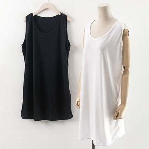 큰옷 빅사이즈 롱롱 프리 나시 DWW0013R 촉감 롱 민소매 티