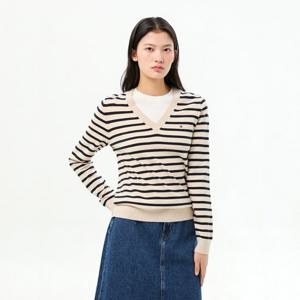 [타미힐피거(여성)]코튼 스트라이프 브이넥 풀오버 T22G0KTO006WT2