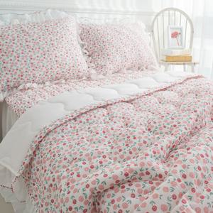 스노우 밤부 프릴 꽃비Q(퀸)여름누비이불베개커버세트 핑크