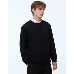 헤지스 남성 24FW 반값세일스테디셀러 블랙 짜임 면 맨투맨티셔츠 WHTS4D346BK