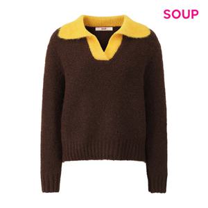 [숲]배색 오픈 카라 니트 S61LK11