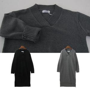 옆트임 브이넥 니트롱원피스 SD-6696