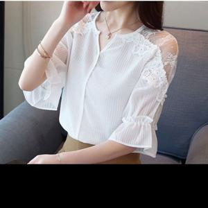레이스 셔츠 블라우스 DJJ6017 소매 프릴