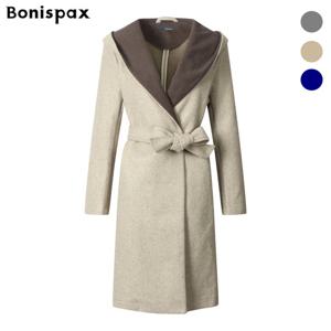 [보니스팍스(여성의류)]배색 후드숄 스트랩 롱 코트 (XP2CT001M0)