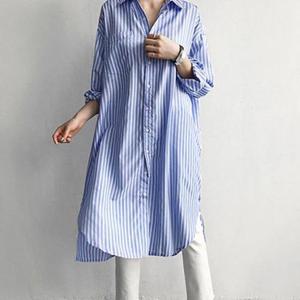 LEA-B134 절개 스트라이프 롱셔츠