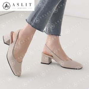 [애슬릿] 여성 사각코 데일리 버클 슬링백 미들 힐 5cm