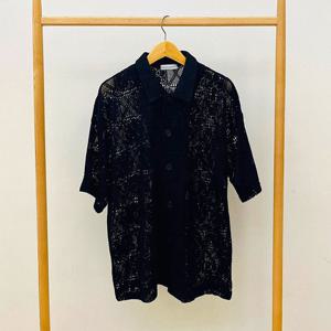 [리빌모아]남자 플라워 스카시 코튼 반팔 셔츠 RB-SHH-Q049-블랙