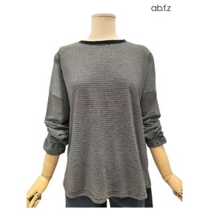 [에이비에프지]오버핏 스트라이프 패턴 라운드넥 긴팔 티셔츠 APZ4HK33J