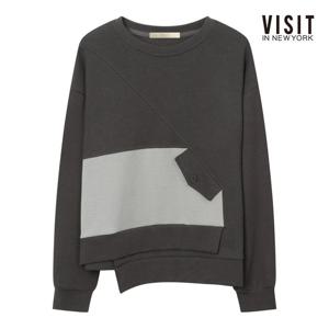 [비지트인뉴욕]언밸런스 밑단 사선 유니크 맨투맨 티셔츠 (V5BLT02)