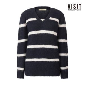 [비지트인뉴욕]루즈핏 단가라 카라 집업 니트 (V5BLK02)
