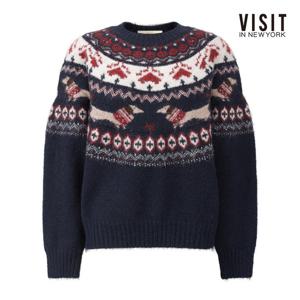 [비지트인뉴욕]순록 패턴 노르딕 라운드넥 니트 V5BLK09