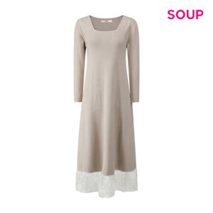 [숲]스퀘어넥 레이스 배색 니트 원피스 S5COP02