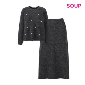 [숲]쥬얼 플라워 니트 앤 울 롱 스커트 셋업 S61ST02