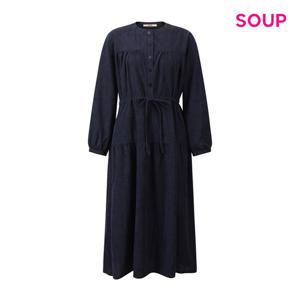 [숲]허리 스트링 핀턱 노카라 롱 원피스 S61OP01