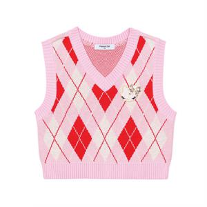 프렌치캣8 핑크 아가일 니트 조끼 (Q51DAW021P1)