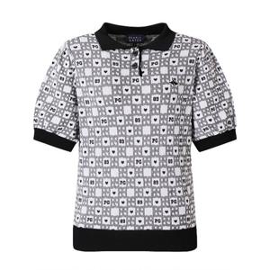 파리게이츠골프반팔티 NQC 521E1SR382_BK 여성 체크 패턴 퍼프 반팔 니트