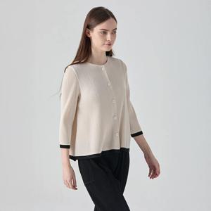 [요이츠] 배색 밑단 플레어 플리츠 가디건 자켓_YK02WNPJK12