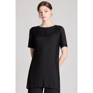 [요이츠] 라운드 플리츠 반팔 롱 티셔츠 블라우스_YI05WQPBL81