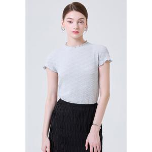 [요이츠] 프릴 반팔 와플 플리츠 블라우스_YI07WNPBL01