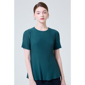 [요이츠] A라인 라운드 반팔 플레어 플리츠 블라우스_YI07WNPBL04