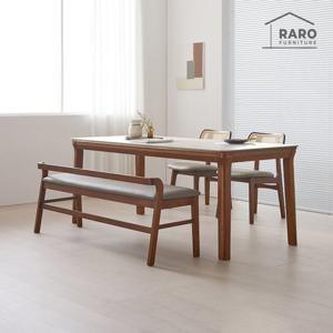 라로퍼니처 코트니 1900 연그레이 포세린 통 세라믹 6인 라탄 식탁 세트 (식탁+의자2+벤치1)