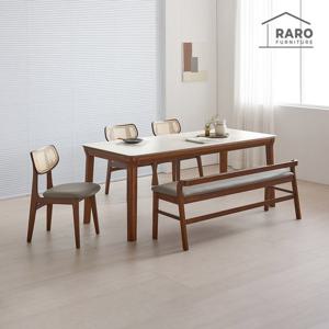 라로퍼니처 코트니 1900 연그레이 포세린 통 세라믹 6인 라탄 식탁 세트 (식탁+의자3+벤치1)