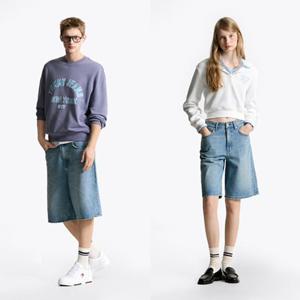 [타미진] 공용 T32F6NEQ10TML1 배기 와이드 핏 5 포켓 데님 쇼츠 남자여자 버뮤다 청반바지 SC