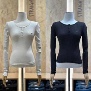 [타미진] 2종 택1 여성 슬림 핏 T32F7TTO44TWT1 골지 롱 슬리브 여자 기본 라운드 헨리넥 긴팔티셔츠 SC