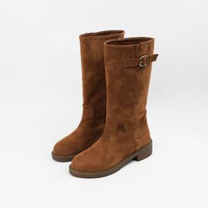 [신난다슈] 여성 미들 부츠 4cm 하프 워커 미디 부츠 발편한 통굽 스웨이드 NF255259 브라운