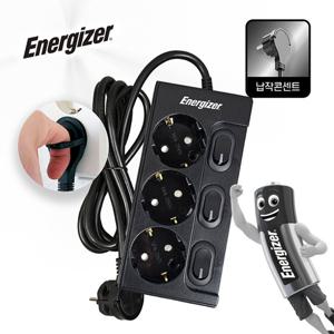 에너자이저 고용량 멀티탭 개별스위치 과부하차단 슬림 납작 블랙 3구 2M