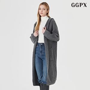 GGPX 루즈핏 후드넥 포켓 오픈 롱 울 니트 가디건 (GODCK018D)