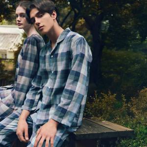 포근한 캐시미어 면 기모 클래식 체크 패턴 남자 파자마 잠옷 세트 WPA5485M