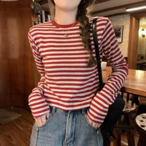 여성용 티셔츠 단가라 롱슬리브 스타일