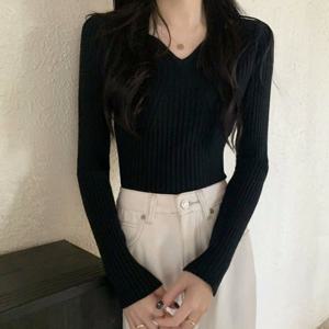 데일리 무지 기모 여성 긴팔 브이넥 티셔츠 LK-T030