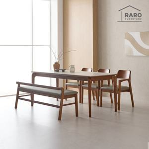 라로퍼니처 딜리아 1900 연그레이 포세린 통 세라믹 6인 식탁 세트 (식탁+의자3+벤치1)