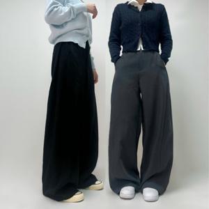 (S-3XL) 숏 기본 롱 UNISEX 딥인 사이드핀턱 벌룬핏 롱 와이드 슬랙스 빅사이즈 남여공용 커플 바지 오피스 출근 하객룩