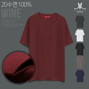 남녀공용 베이직 반팔브이넥 티셔츠(와인)