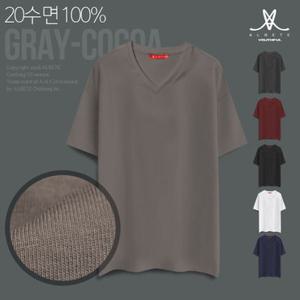 남녀공용 베이직 반팔브이넥 티셔츠(회코코아)