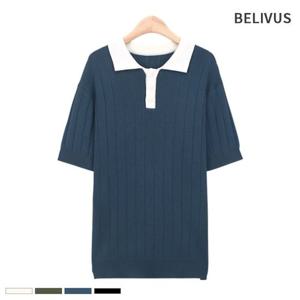 빌리버스 남자 반팔 배색 카라 여름 니트 티셔츠 BXR022